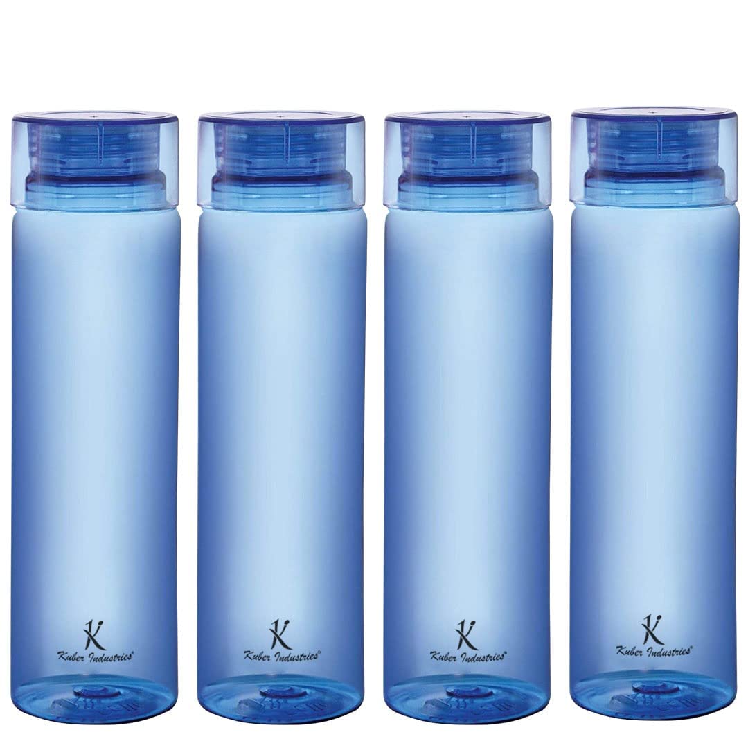 Homestic BPA Free Plastic Water Bottles | Breakproof, Leakproof, Food Grade PET Bottles | Water Bottle for Kids & Adults | Plastic Bottle Set of 4 |Blue