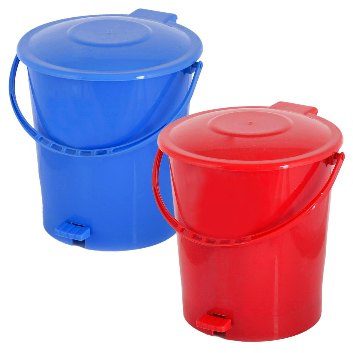 Heart Home Plastic Pedal Dustbin/Wastebin With Handle, 10 Liter- Pack of 2 (Red & Blue)-47HH0959
