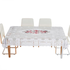 Kuber Industries Dining Table Cover | Cotton Table Cloth Cover | 6-Seater Table Cloth | Glory Table Cover | Table Protector | Table Cover for Dining Table | 60x90 Inch | DTC | White & Pink