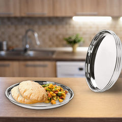 Kuber Dinner Plates & Sauce Pan Combo Set|Dinner Plates Set of 6 | 3 Piece Sauce Pan, Chai Pan | Heavy-Duty Stainless Steel | Silver