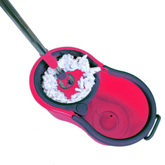 Kuber Industries Plastic Adjustable Mopping Set & 2 Microfiber Head Refill with Wheels Bucket and Auto Fold Handle for Floor Cleaning (Pink)