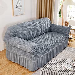 Kuber Industries Pack of 2 Sofa Cover | 3-Seater Sofa Cover | Sofa Chair Cover | Couch Cover for Hall | Universal Sofa Slipcover | Elastic Spandex Sofa Cover for Living Room | 3SSC004 | Silver Grey