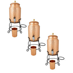 Kuber Industries Copper Water Bottle & Water Dispenser Combo Set|with Added Health Benefits of Copper|Ergonomic Design & Easy to Clean|Set of 2|5 Liters & 750 ML|Copper & Red (Pack of 3)