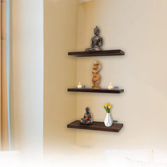 Heart Home 3 Piece Sturdy & Durable Sheesham Wood Honey-Matte Finish Wall Mount Wooden Wall Shelf for Bedroom & Living Room | Furniture Wall Rack Shelf for Decor | Brown