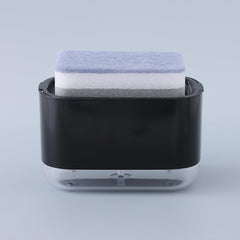 Heart Home 2 in 1 Press Soap Dish for Kitchen with Sponger Holder | 300 ml | Hollow Design | Durable & Smooth Body | Soap Dispenser for Bathroom & Kitchen | Dishwashing Liquid Dispenser | Black