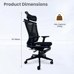 Kuber Industries Ergonomic Office Chairs for Work From Home | Comes with Manual Height Adjustable, Armrest, Headrest & Lumbar Support | Comfy Study Chair for Students with Wheels | Poise Black | 1556F