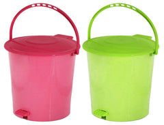 Kuber Industries 2 Pieces Ultra Plastic Garbage Waste Pedal Dustbin for Home, Office with Handle, 5 Liters (Pink & Green)-KUBMART3048
