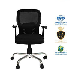 Kuber Industries Ergonomic Office Chairs for Work From Home | Comes with Manual Height Adjustable, Armrest & 2D Lumbar Support | Comfy Study Chair for Students with Wheels | Black