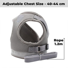 Kuber Industries Reflective Dog Harness with Adjustable Leash|Breathable Polyester Mesh Fabric |Large Size|HT-844|Comfortable No-Pull Grip|Quick Release Buckles|Easy On-Off Harness|Grey (Pack of 6)