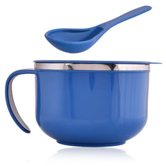 Heart Home Noodle & Soup Bowl Set | Steel Noodle Bowl with Spoon | Airtight Bowl for Pasta-Rice | Food Container | Office Bowl | Kitchen Bowl Set | 600 ML | Pack of 2 | Multicolor