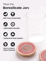 Kuber Industries Borosilicate Glass Jar with Printed Bamboo Lid|Kitchen Organizer Items and Storage|Multi-utility, Leakproof, Airtight Storage Jar for Cookies,Snacks,Tea,Coffee,Sugar|Pack of 4(1000ml)