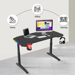 Heart Home Manual Height Adjustable Table for Work & Study with Earphone Hook & Cup Holder | Portable Standing Gaming Desk & Laptop Tables for Work from Home & Office | YY1400RGBBLKSH-Black