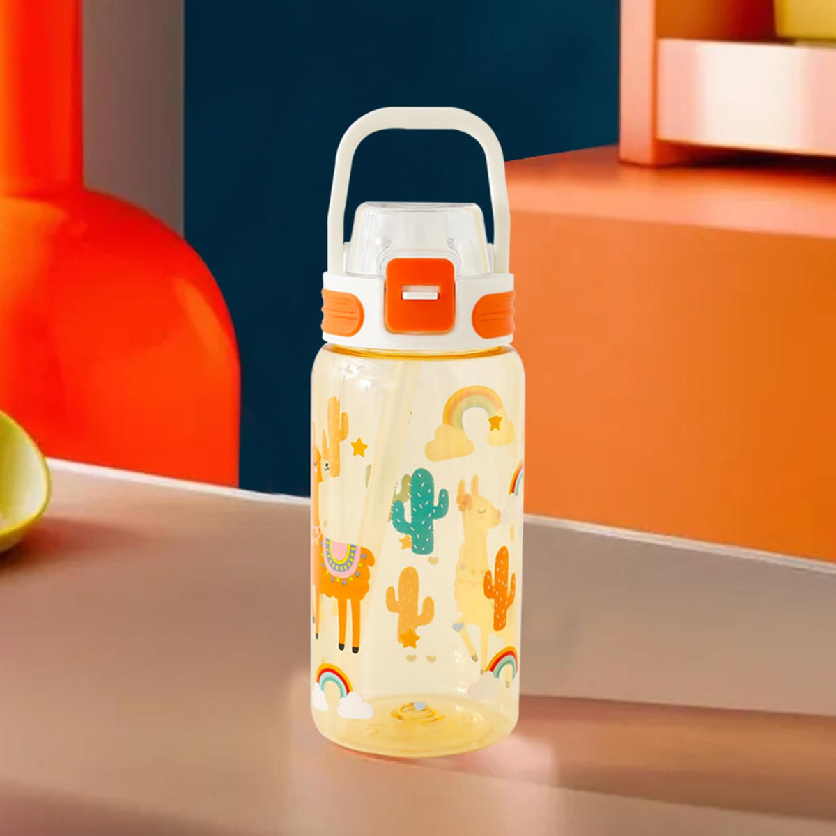 Kuber Industries Pack of 4 Kids Water Bottle With Straw |Sipper Water Bottle For Kids Boys Girls| Water Bottle with Locking Flip Lid | 650 ml | White | SYZ-7782A
