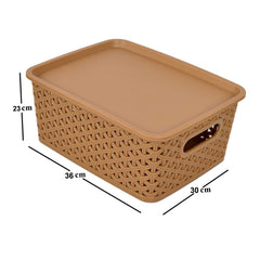 Heart Home H7 Plastic Baskets with Lid, Stackable Lidded Knit Storage Organizer Bins Perfect for Storing Large Household Items (Multi)-HEART11903, Standard