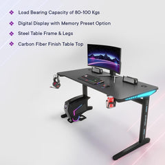 Kuber Industries Ergonomic Table for Work, Study & Games with Earphone Hook & Cup Holder | Portable Standing Gaming Desk & Laptop Tables for Work from Home & Office | D21061400B-Black