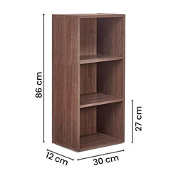 Kuber Industries Multipurpose Wooden Open Book Shelf for Home with 3 Tier Space Saving Book Rack | Dust Resistant Bookshelves Organizer for Living Room, Bedroom & Office Storage | Brown