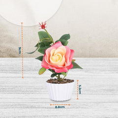 Kuber Industries Artificial Plants for Home Décor|Natural Looking Indoor Fake Plants with Pot|Artificial Flowers for Decoration-Pack of 2 (Peach)