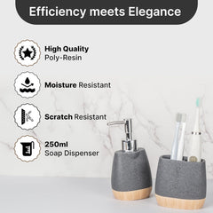 Urbane Home Premium 2-Piece Bathroom Accessories Set | Tooth Brush Holder | Liquid Soap Dispenser (250ml) | Moisture Resistant | Scratch Proof | Grey-Natural