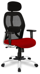 Kuber Industries Ergonomic Office Chairs for Work From Home | Comes with Manual Height Adjustable, Armrest, Headrest & 2D Lumbar Support | Comfy Study Chair for Students with Wheels | Black & Red Seat