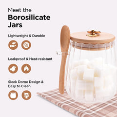 Urbane Home Borosilicate Glass Jar with Bamboo Lid | Kitchen Organizer Items & Storage | Multi-utility, Leakproof, Airtight Storage Jar for Cookies, Snacks, Tea, Coffee, Sugar | Set of 2 (680ml)