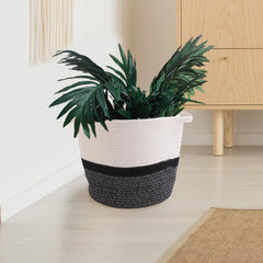 Kuber Industries Cotton Woven Storage Basket With Handle|Shelf Basket Hamper|Organizer for Toys, Socks, Cosmetic|Capacity 8.6 L|Pack Of 3|Multicolor|