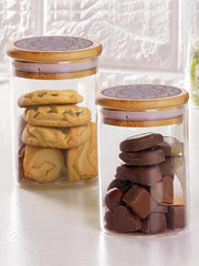 Kuber Industries Borosilicate Glass Jar with Printed Bamboo Lid|Kitchen Organizer Items and Storage|Multi-utility, Leakproof, Airtight Storage Jar for Cookies,Snacks,Tea,Coffee,Sugar|Pack of 2(600ml)