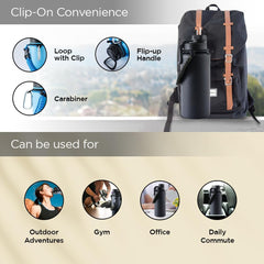 Kuber Industries Water Bottle | Steel Water Bottle for Daily Use | Vacuum Insulated Flask Water Bottle with Rope | Hot & Cold Water Bottle | 960 ML | LX-230608 | Pack of 4 | Black & Gray