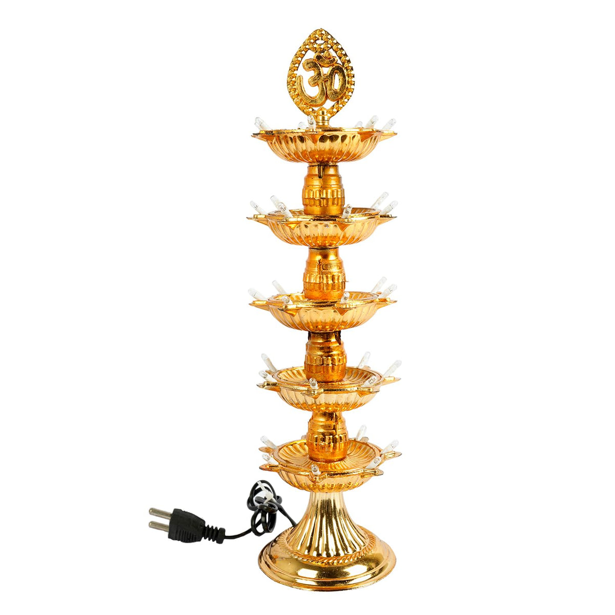 Kuber Industries Diwali Lights | Diwali String Light for Décor | Lights for Christmas | Lights for Navratri | Pooja Light for Diwali | Lights for Indoor | LED 5 Layer Diya Stand | Golden