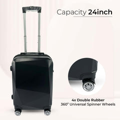 Heart Home 24inch Strong & Lightweight Cabin Trolley Bags with 360 Degree Rotating Wheels | Expandable Carry-On Cabin Luggage Suitcase | Bags for Travelling | 600524BLK-Black