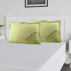 Heart Home Pillow Cover | Cotton Pillow Cover Set | Cushion Pillow Cover Set | Pillow Cover Set for Bedroom | Lining Embroidery Pillow Cover Set | 2 Piece Set | Parrot Green