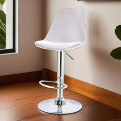 Kuber Industries Revolving Curvy Bar Stool Chair for Kitchen with Footrest & 360 Swivel | 32 inch Height Adjustable High Chair for Breakfast Counter & Cafeteria | High Bar Chair | White