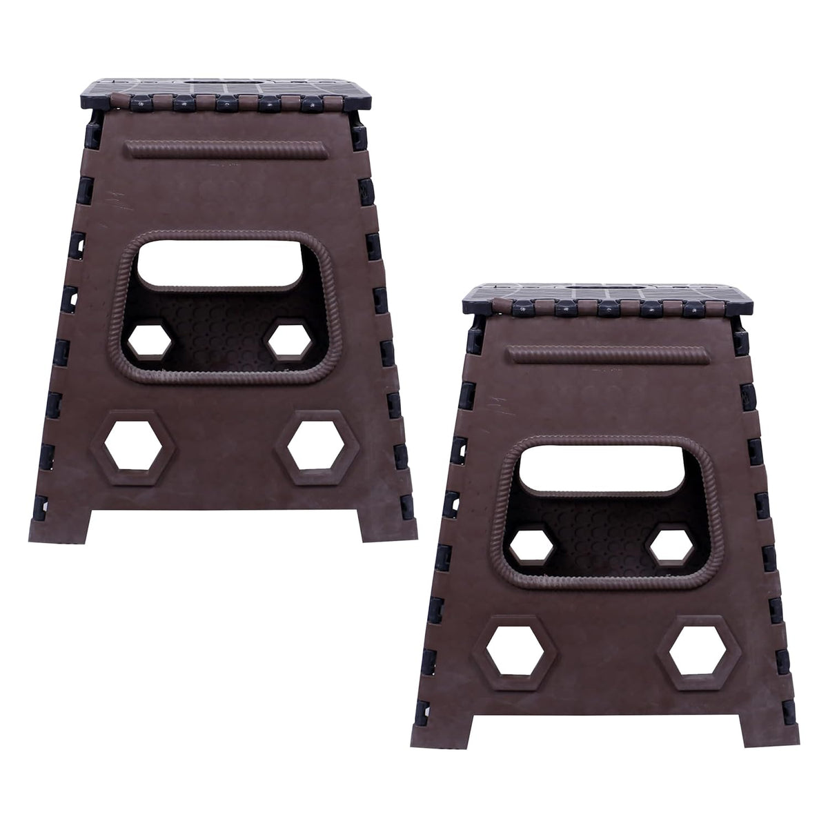 Kuber Industries "18 Inch" Foldable Stool For Traveling|Heavy-Duty Step Stool For Adults|Perfect for Bathroom, Kitchen, Garden-Pack of 2 (Brown)