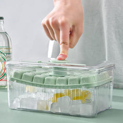 Kuber Industries 2 Layer Ice Cube Tray with Lid | Ice Cube Storage Box with Ice Scoop | 56 Ice Cube Molds for Freezing | One-Press Demolding | BPA Free | Green