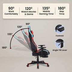 Kuber Industries Ergosmart PC Gaming Chairs with Wheels | Comes with Headrest, Lumbar Support Cushions & Footrest | Comfortable Chair for Long Sitting & Back Pain Relief | WC2022-1F-Black & Red