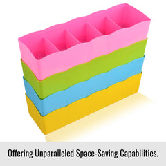 Heart Home Drawer Organizer | Plastic Undergarment Organizer for Socks-Ties | Stackable Drawer Divider Box | Closet Storage Box | 5 Grid Stationery Organizer | Pack of 2 | Yellow