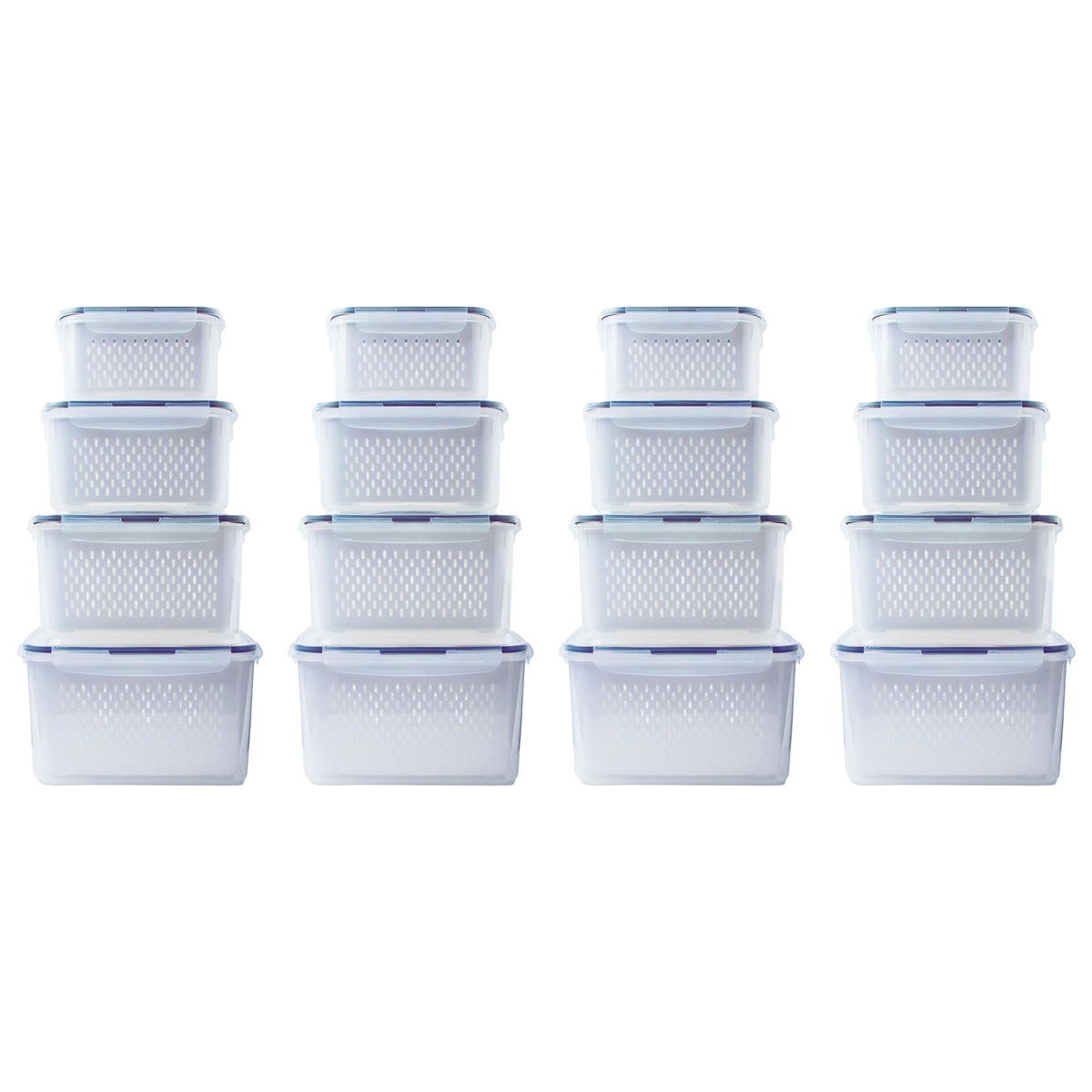 Kuber Industries 16 Pcs Food Containers | Storage Box for Fridge |Vegetable Fruit Boxes | Refrigerator Storage Box | Containers With Airtight Lid | Strainer Basket | HXP00287 | Transparent Pack of 4