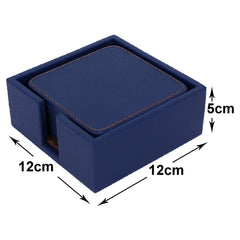 Heart Home Tea Coaster|Soft Leather Heat Insulation Tabletop Coasters|Decorative Holder for Tea, Coffee & Office Desk with Stand Set of 6 (Blue)