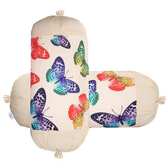 Heart Home Bolster Cover|Polyester Bolster Cover Set|Diwan Round Bolster Pillow Covers|Luxurious Butterfly Print Roll Masand Cover|Pack of 6 (Cream)