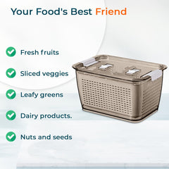Kuber Industries Large Refrigerator Storage Crisper with Lid & Detachable Hollow Basket-Pack of 2 (Brown)