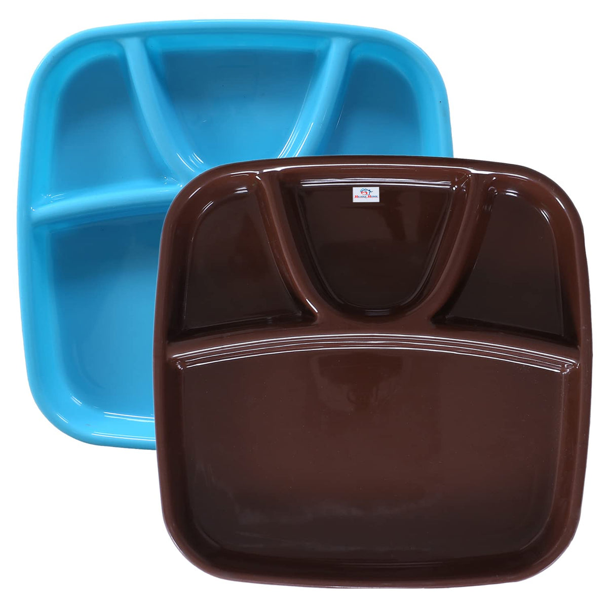 Heart Home Serving Plate|Plate Set for Dinner|Unbreakable Plastic Plates|Microwave Safe Plates|Food Organizer with 4 Partitions|Set of 2 (Sky Blue & Brown)