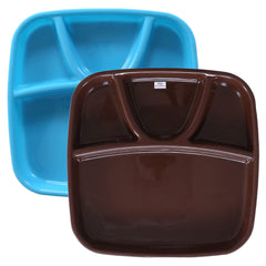 Heart Home Serving Plate|Plate Set for Dinner|Unbreakable Plastic Plates|Microwave Safe Plates|Food Organizer with 4 Partitions|Set of 2 (Sky Blue & Brown)