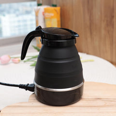 Kuber Industries Foldable Electric Kettle 600 ML | Silicone Body With 304-Stainless Steel Base | Leak Proof Design | Multipurpose Portable Electric Kettle for Travel, Office & Home | 600W | Black
