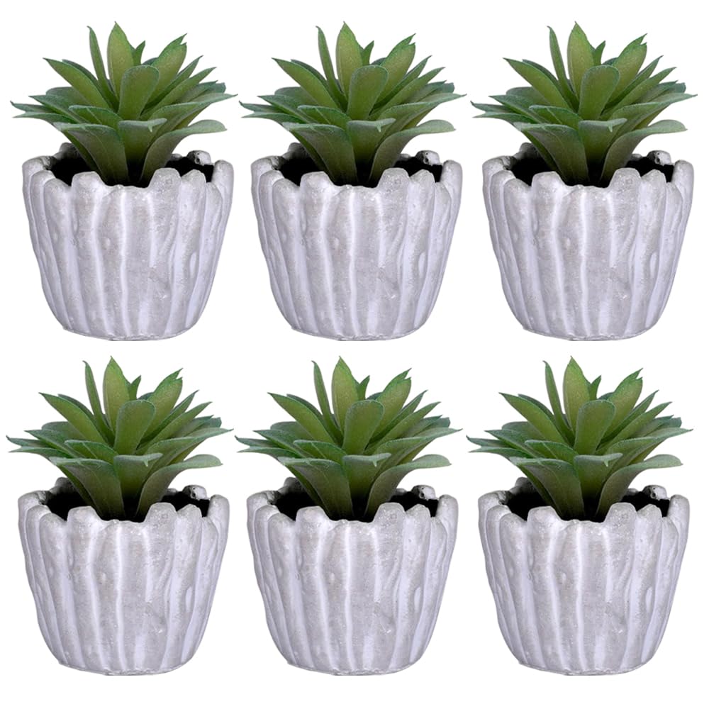 Kuber Industries Artificial Plants for Home Décor|Natural Looking Indoor Fake Plants with Pot|Artificial Flowers for Decoration-Pack of 6 (Green)