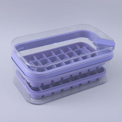 Kuber Industries Pack of 4| 2 Layer Ice Cube Tray with Lid | Ice Cube Storage Box with Ice Scoop | 64 Ice Cube Molds for Freezing | One-Press Demolding | BPA Free | Purple