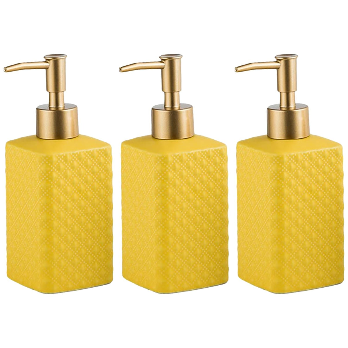 Heart Home Liquid Soap Dispenser | Handwash Soap Dispenser | Soap Dispenser for Wash Basin | Shampoo Dispenser Bottle | Bathroom Dispenser Bottle | 3 Piece | 350 ml | ZX021YW | Yellow