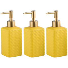 Heart Home Liquid Soap Dispenser | Handwash Soap Dispenser | Soap Dispenser for Wash Basin | Shampoo Dispenser Bottle | Bathroom Dispenser Bottle | 3 Piece | 350 ml | ZX021YW | Yellow