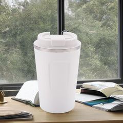 Kuber Industries Stainless Steel Insulated Coffee Cup With Sipper Mouth|Travel Coffee Mug "380 ML"-Pack of 3|White|