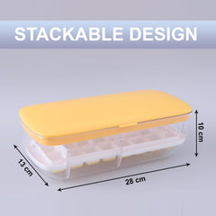 Kuber Industries Ice Cube Tray with Lid | Ice Cube Storage Box with Ice Scoop | 24 Ice Cube Molds for Freezing | One-Press Demolding | BPA Free | Yellow