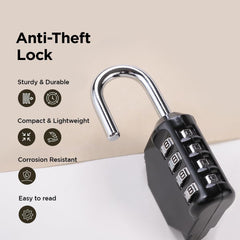 Kuber Industries 4 Digit Combination Lock | Travel Lock for Briefcase | Number Lock | Padlock for Luggage | Travelling Locks for Suitcase | Gym Lock | 8023ABK | Black
