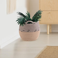 Kuber Industries Cotton Woven Storage Basket With Handle|Shelf Basket Hamper|Organizer for Toys, Socks, Cosmetic|Capacity 22 L|Pack Of 2|BEIGE|